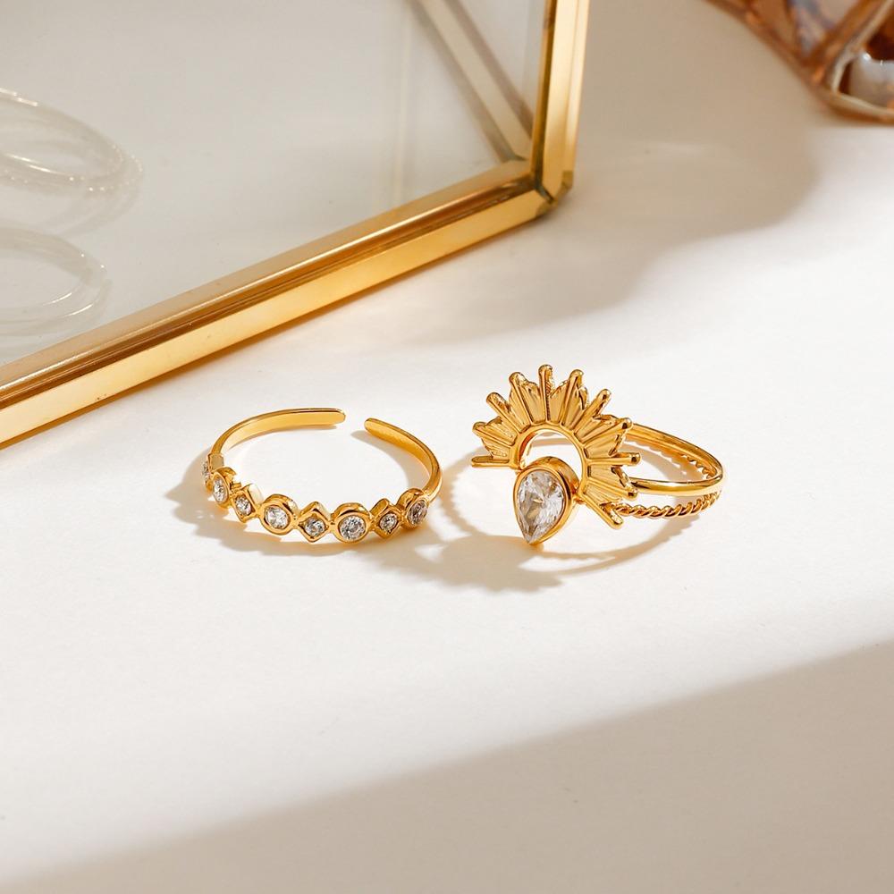 3pcs 18K Gold Color Plated Ribbed Sun Geometry Ring Stainless Steel Stackable Ring  Jewelry Gift