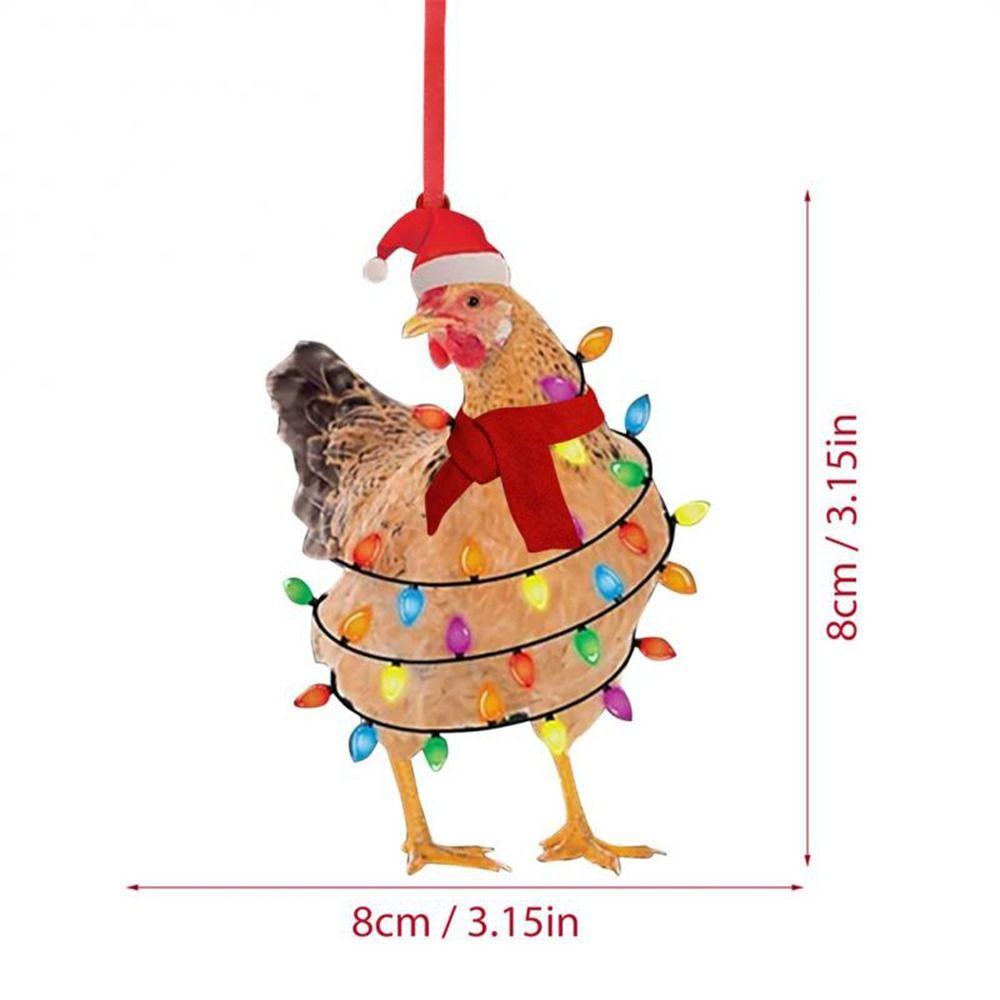 Funny Scarf Chicken Hanging Pendant Wooden Christmas Tree Pendant for 5pcs Xmas Tree