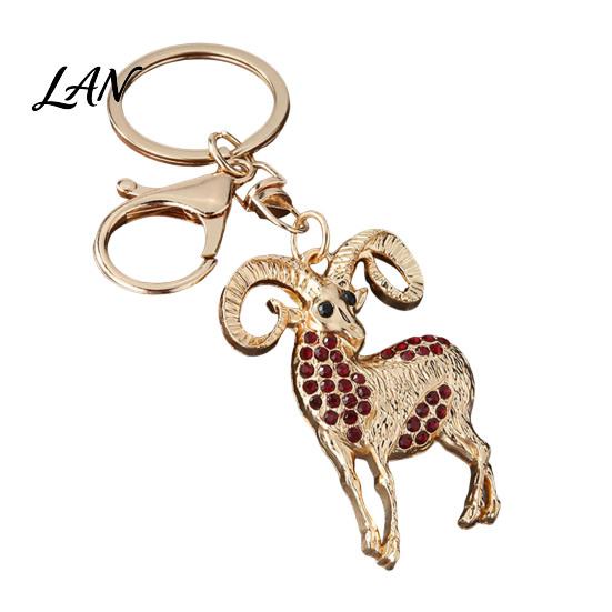 Rhinestone Goat Charm Sparkling Keychain, Golden Plated Key Ring for Men Animal Chain Women, Decorative Keychain Car Keys Handbags Backpacks