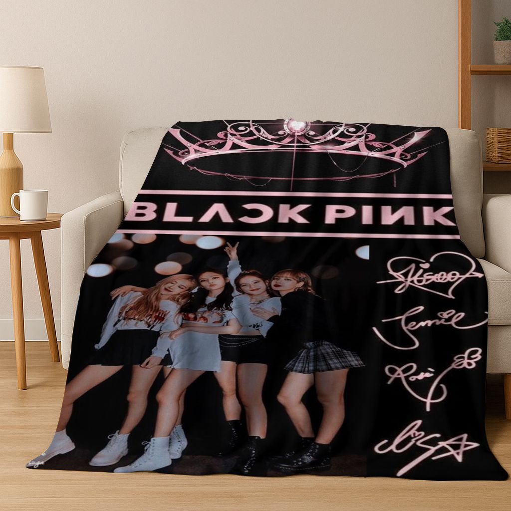 Fashion Kpop B-Black Pink Group Singer Star Flannel Blanket Soft Throw Blanket for Bed Bedroom Living Room Travel Picnic Gift