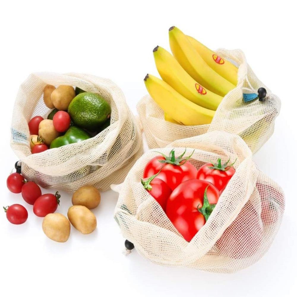 With Drawstring Reusable Produce Bags Filter Cotton Mesh Grocery Bags  Kitchen Gadget
