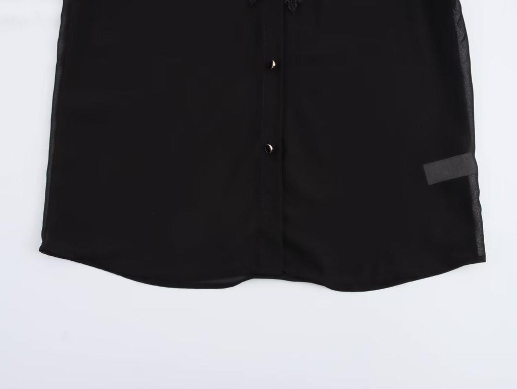 2024 Autumn European & American Style Women's See-through Beaded Shirt
