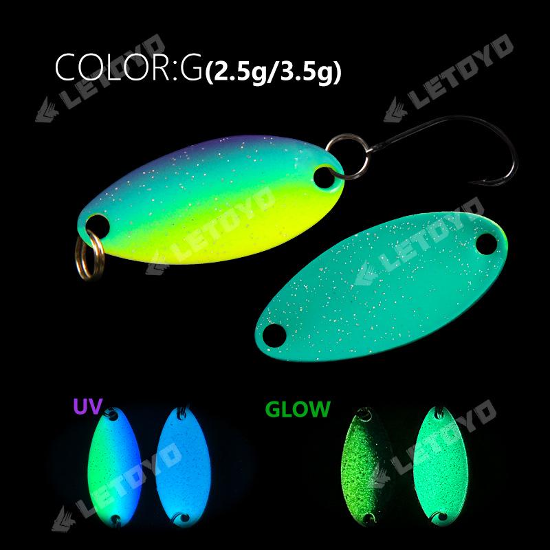 LETOYO UV Glow Sequin Lure: 2.5g & 3.5g Spoon Copper Bait for Long Cast Trout & Mackerel Fishing. 3.5g