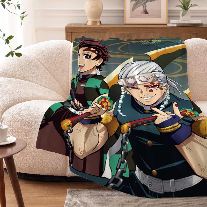 Sofa Blankets for Winter Anime D-Demons Slayer Warm Knee Bed Fleece Camping Fluffy Soft Blankets Microfiber Bedding King Size