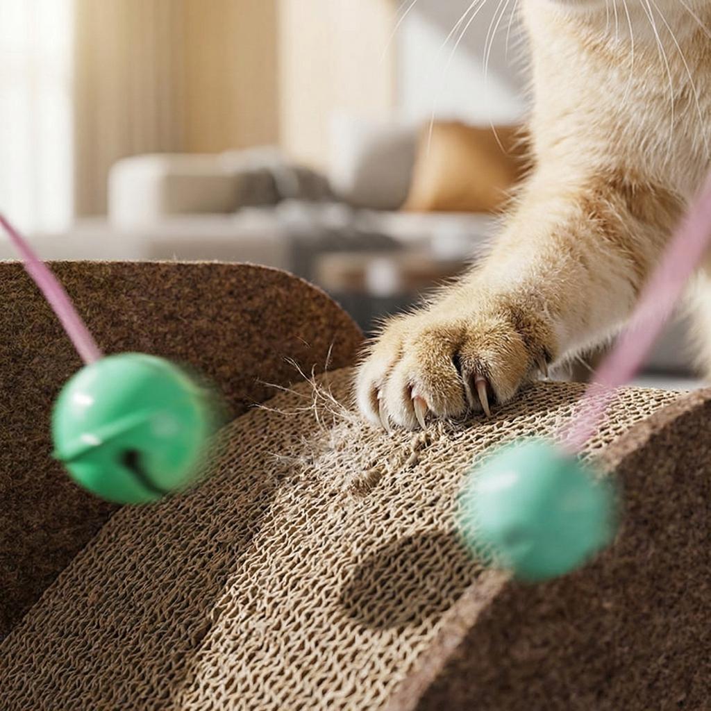 Multifunctional Cats Scratcher Sofa Bed, 2-in-1 Corrugated Cardboard Cats With Built-in Scratching Surfaces & Hanging Bell Toys,  Cats Couch