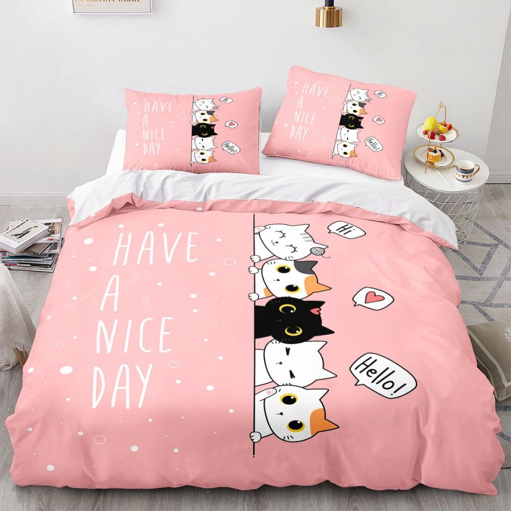 Cartoon Cat Duvet Cover Set Pet Cat Comforter Cover Cute Kitten Neon Light Cat Bedding Set 3D Cat Lover's Bedspread Cover 2/3pcs