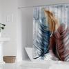 Feather Print Curtain - Modern Art, Polyester, Blue & Orange, Machine Washable, Hooks Included, All-Season Bath Decor