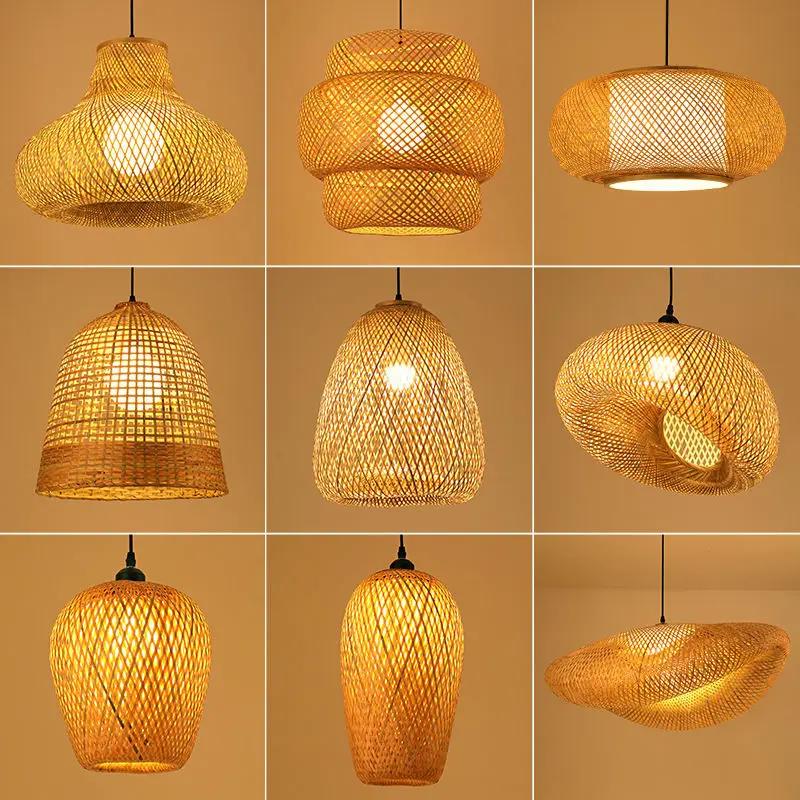 Retro Bamboo Pendant Light Zen Tea Room Vintage Basket Ceiling Chandeliers Lamps Home Decor E27 Handmake Weave Lighting Fixtures