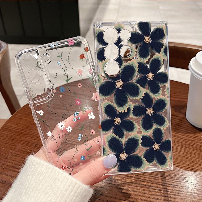 Black Rose Floral Case For Samsung Galaxy S26 Ultra S25 FE S24 S23 S22 A54 A15 A35 A55 A16 A36 A56 A17 A37 A57 5G Soft Cover