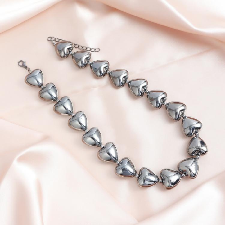 Unikátní grafitově černý 3D přívěsek ve tvaru srdce na náhrdelníku s nastavitelnou délkou Řetízek na krk Doplněk Módní choker Šperk pro ženy
