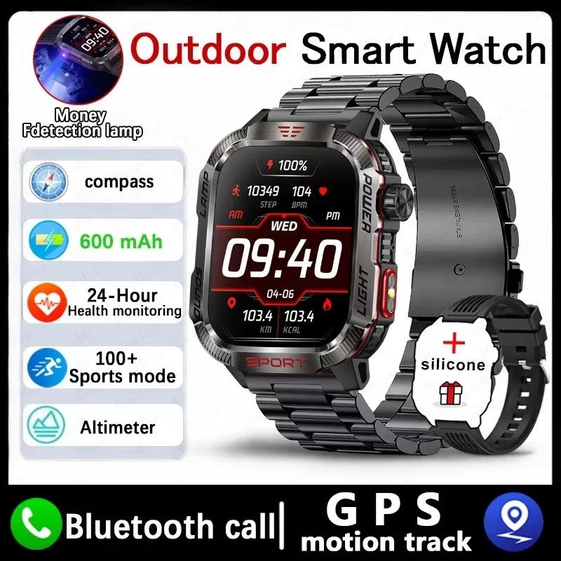 2025 Neue Militär-GPS-Smartwatch Herren Taschenlampe Kompass Wasserdicht Outdoor-Sport-Tracker Bluetooth-Anruf Smartwatch