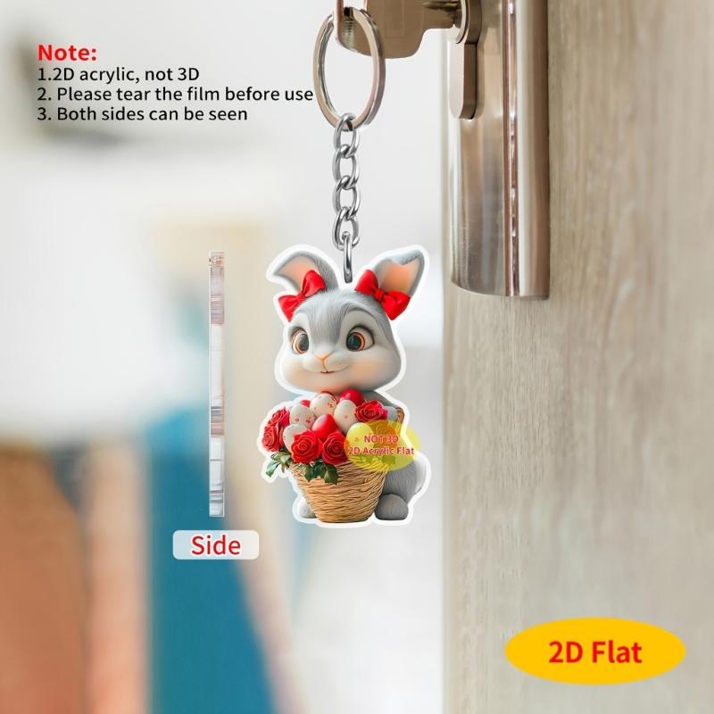Cute Cartoon Easter Rabbit Pendant Keychain Unique Dressed Rabbit 2D Flat Acrylic Hanging Charm Bag Decors