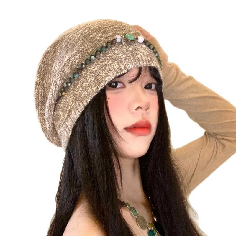 Bohemian fringed stacking hat autumn and winter hat women's big head circumference headhat retro versatile cold hat