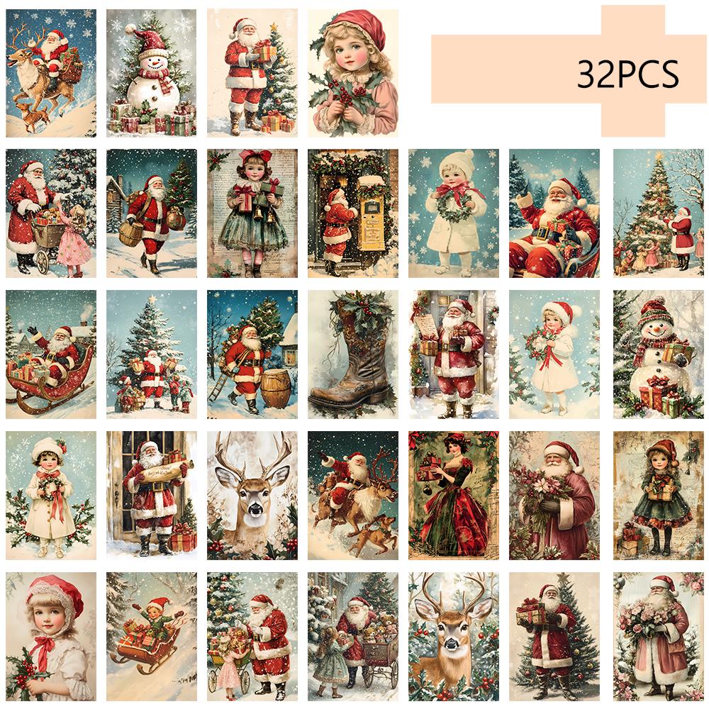 32pcs, vintage Christmas postcards, Santa Claus, birthday/anniversary gifts, collectibles, suitable for gifting, and mailable.