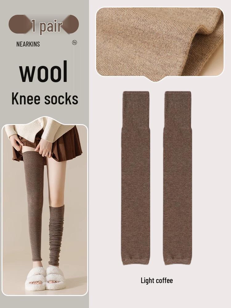 

70СМ Женские шерстяные гольфы до колена и гетры для осени/зимы - Защита бедер и коленей для холодных ног Extended: Stretches to 70cm света кофе