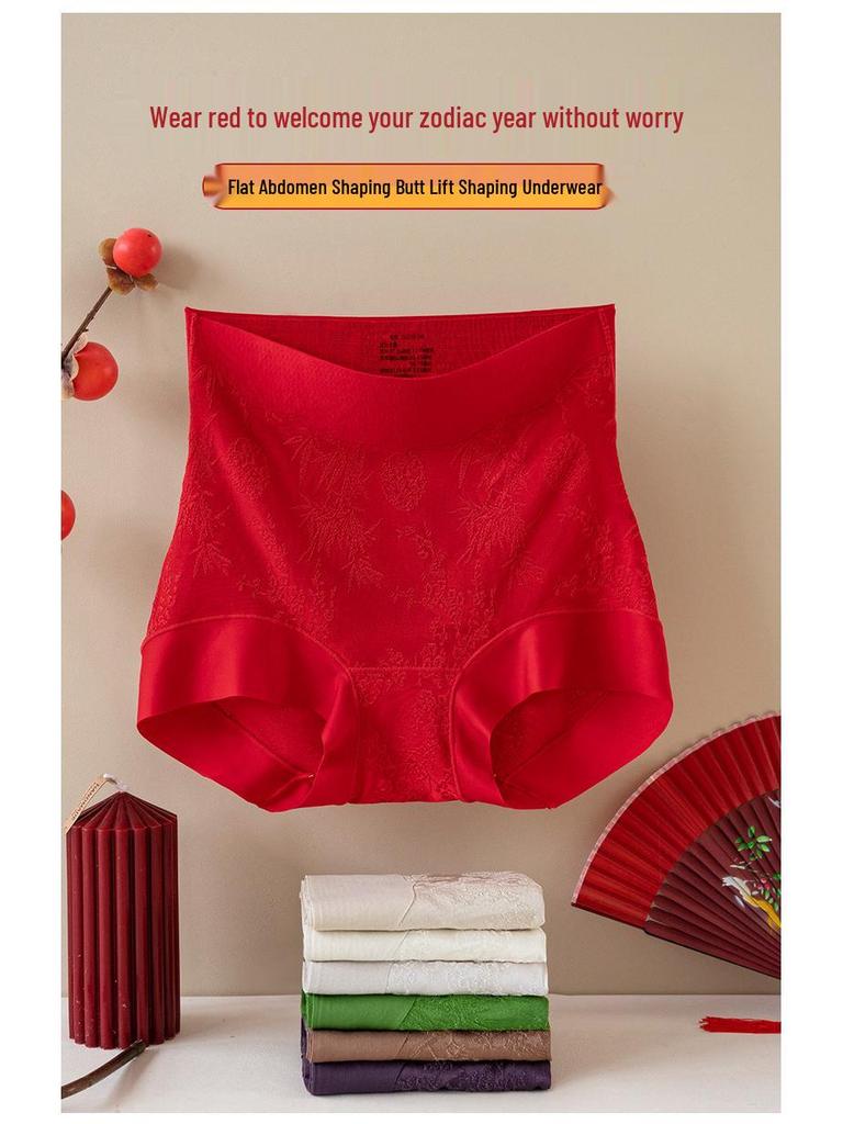 Mizhai Women's High-Waisted Tummy Control Silk Underwear, Chinese Style, Plus Size, Antibacterial Mulberry Silk Crotch