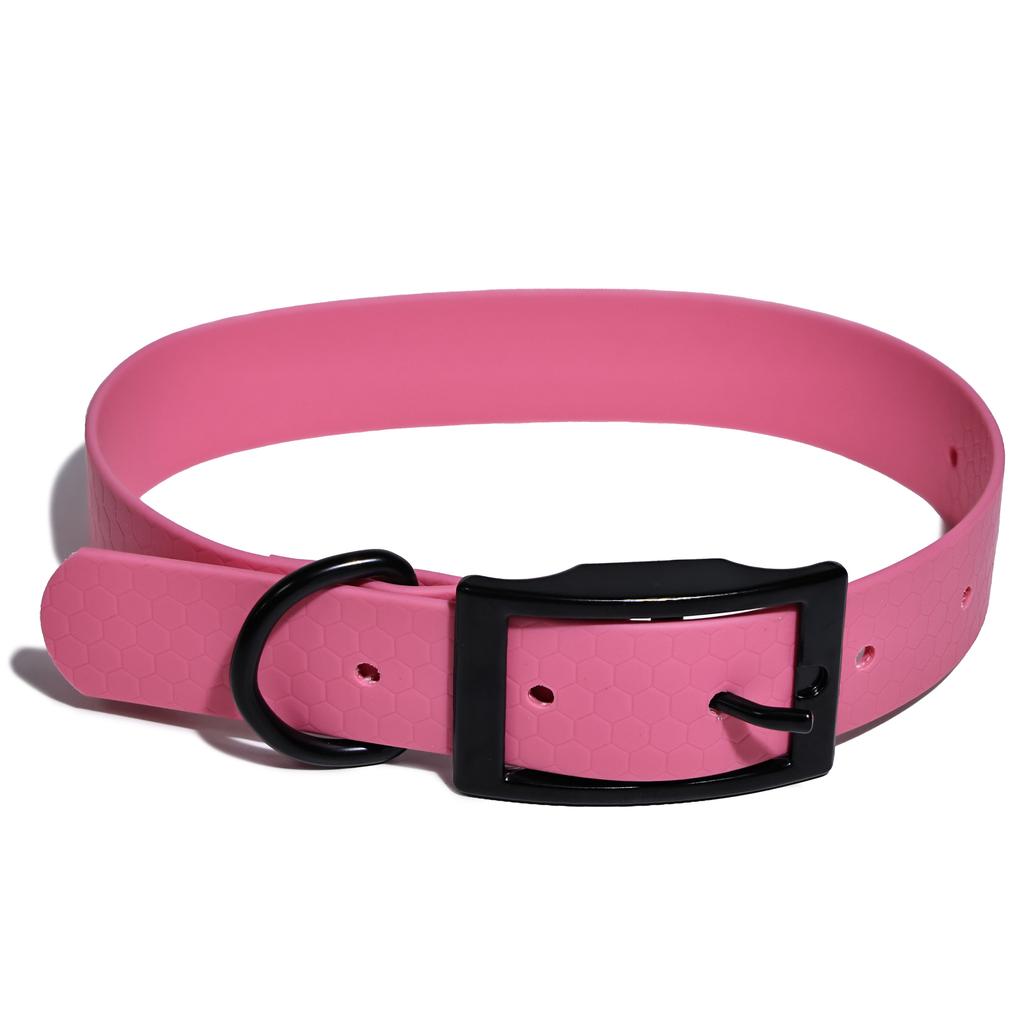 Custom Waterproof PVC Dog Collar Smell Proof Honeycomb Bright Pink Pet Collar Zinc Alloy Buckle for Swimming Hunting Training