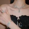 Rhinestone Geometric Flower Water Drop Earring & Necklace Set - Elegant Light Luxury Clavicle Chain