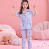 Kuromi Girls' Spring/Autumn Pajama Set with Short Sleeve Cardigan and Long Pants for Indoor/Outdoor Wear