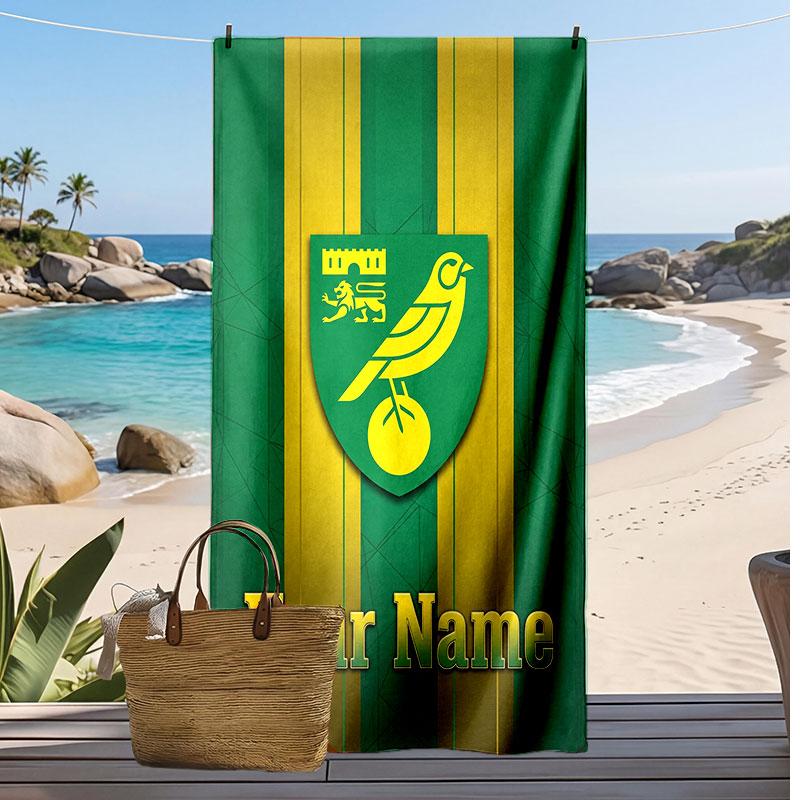 Norwich City Personalized Printed Beach Towel Soccer Logo Support Custom Name Text Absorbent Towel For Sport Travel Special Gift