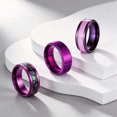 Personalized Purple Titanium Steel Couple Rings - Nine Purple Li Fire Design, Three-Piece Set