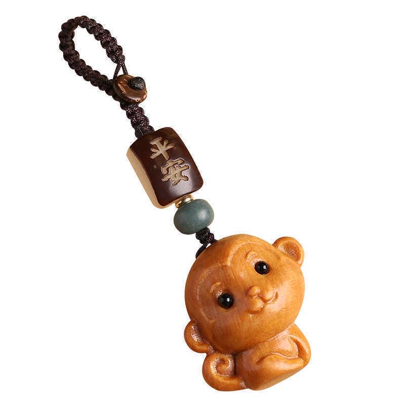 Sandalwood Zodiac Monkey Keychain Pendant: Retro Car Ornament for Men & Women