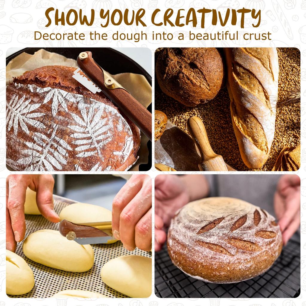 Bread Lame Slashing Tool Dough Scoring Cutter with 5/6/10 Blades Protection Cover Portable Baker Cuter Set Straight and Curved