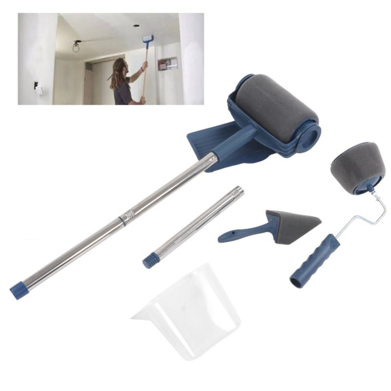 6 In 1 Seamless Paint Roller Set Plastic Stainless Steel Multifunctional Paint Brush Tray Home Painting