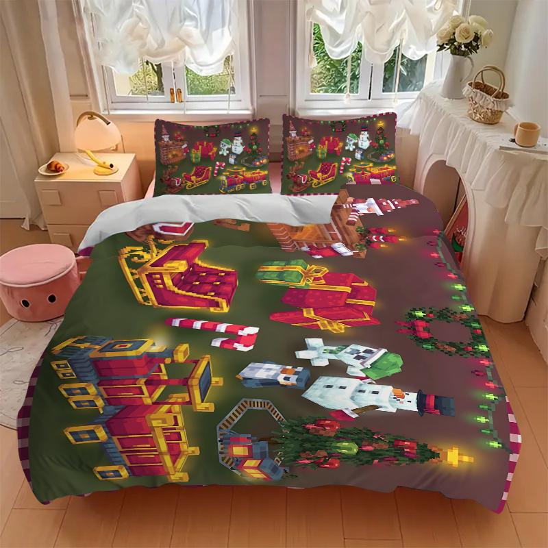 Christmas Decorations Presents Printed 3pcs Bedding Set Soft Microfiber 1 Duvet Cover And 2 Pillowcases Home Bedroom Decor Xmas Gift K1326
