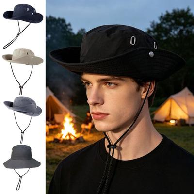 Sonnenhut für Herren Damen Breiter Rand Anglerhut Verstellbares Winddichtes Seil Sonnenschutzhut Atmungsaktiver Sommerhut für Outdoor Reisen Wandern Camping