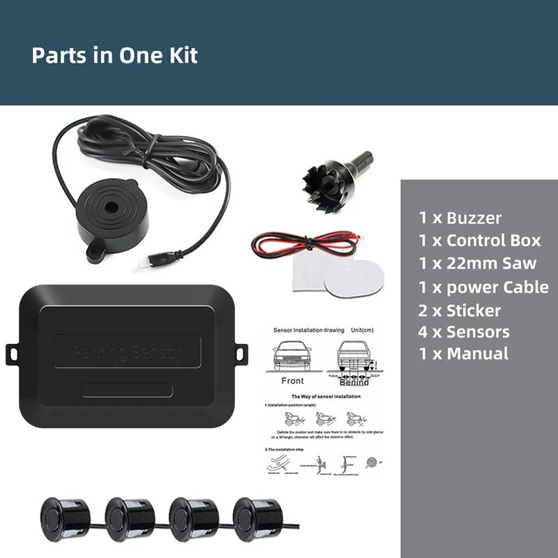 1 Set 4 Sensors Buzzer 22mm Car Parking Sensor Kit Reverse Backup Radar Sound Alert Indicator Probe System 12V Free Shipping
