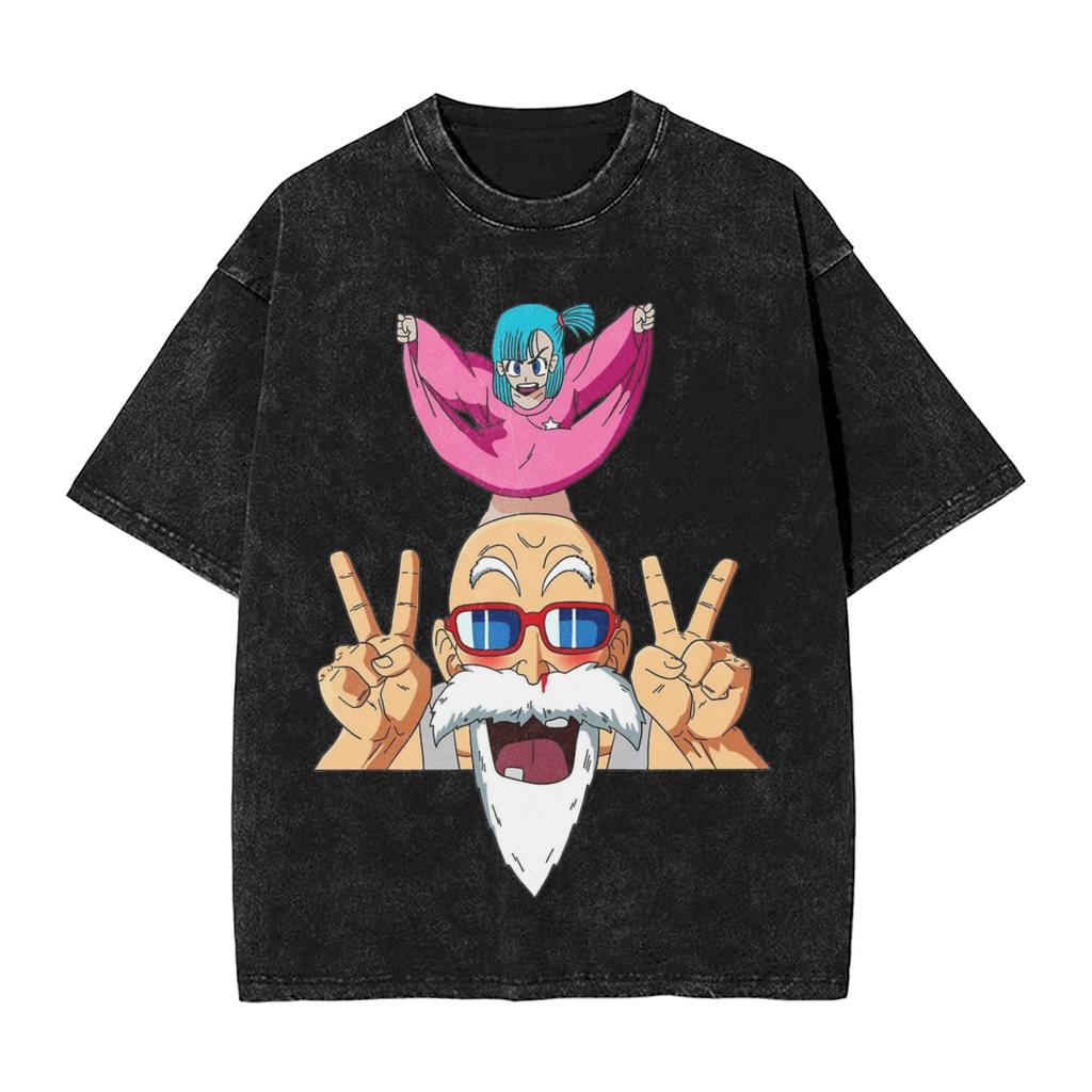 Master Roshi Dragon Ball Printed Tshirt Mens and Womens Washed Tshirt High Quality Vintage Cotton Tshirt Harajuku Tops