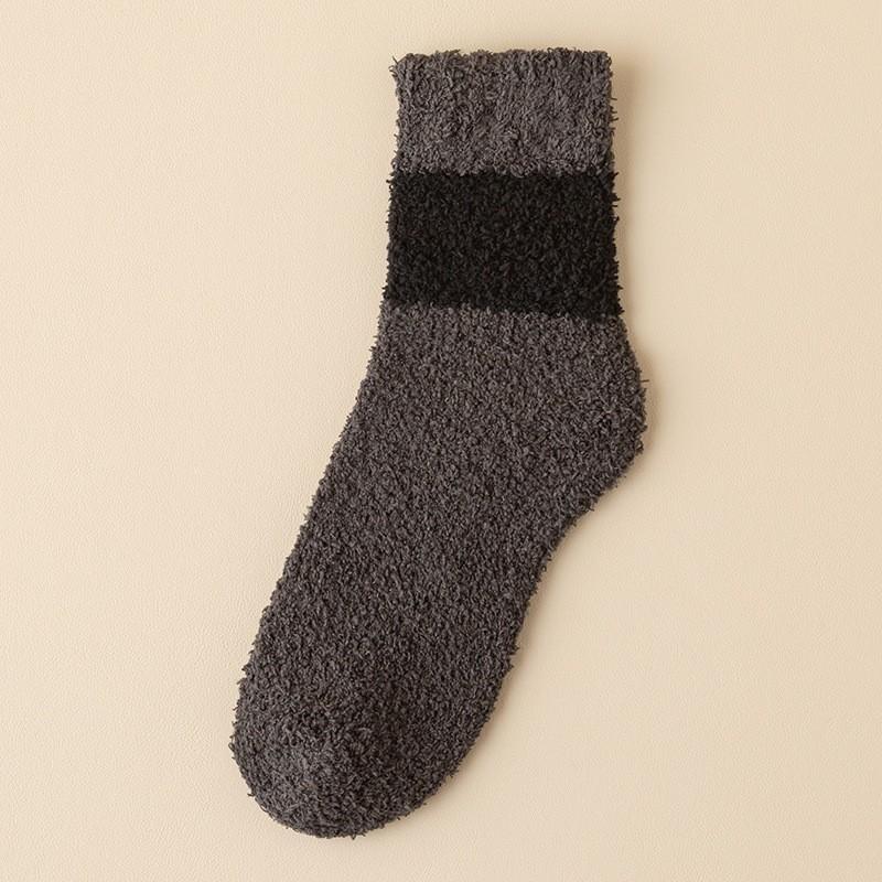 Socks Men'S Medium Tube Socks Season Fleece Thickened Warm Coral Fleece Socks Men'S Home Sleeping Floor Socks