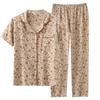 Crepe cotton yarn middle-aged and elderly mother short-sleeved trousers lapel pajamas loungewear set retro floral cardigan breathable