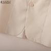 ZANZEA Women Casual V-Neck Loose 3/4 Sleeve Plain Blouse