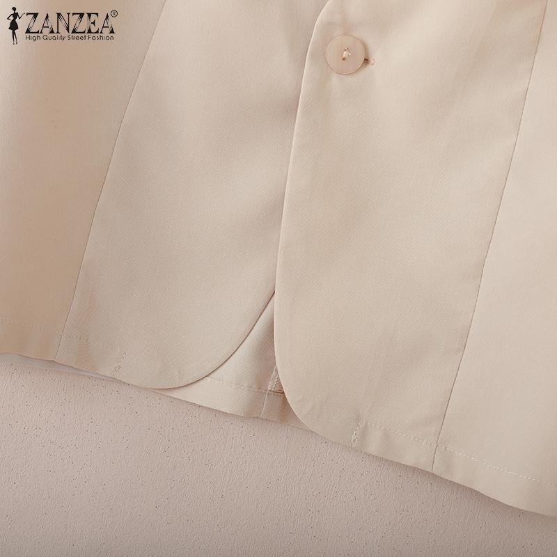 ZANZEA Women Casual V-Neck Loose 3/4 Sleeve Plain Blouse