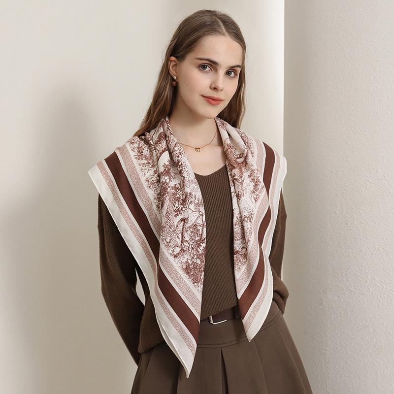 Korean Version of Retro Personality Grassland Lion Printed Scarf Fashionable and High-end Sense  Herringbone Professional Outfit Decorative Scarf