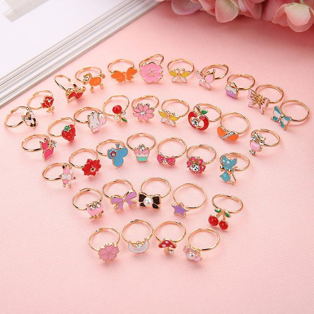 36 Anillos Ajustables para Niñas Juguetes de Maquillaje para Jugar a Fingir para niños Joyería de Dibujos Animados Anillos de Aleación Regalos de Cumpleaños para Niñas