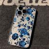 Blue Premium Flower Phone Case For iPhone 16 15 14 13 12 11 Pro Max Mini X XS SE 7 8 Plus 16E Shockproof Transparent Cover Funda