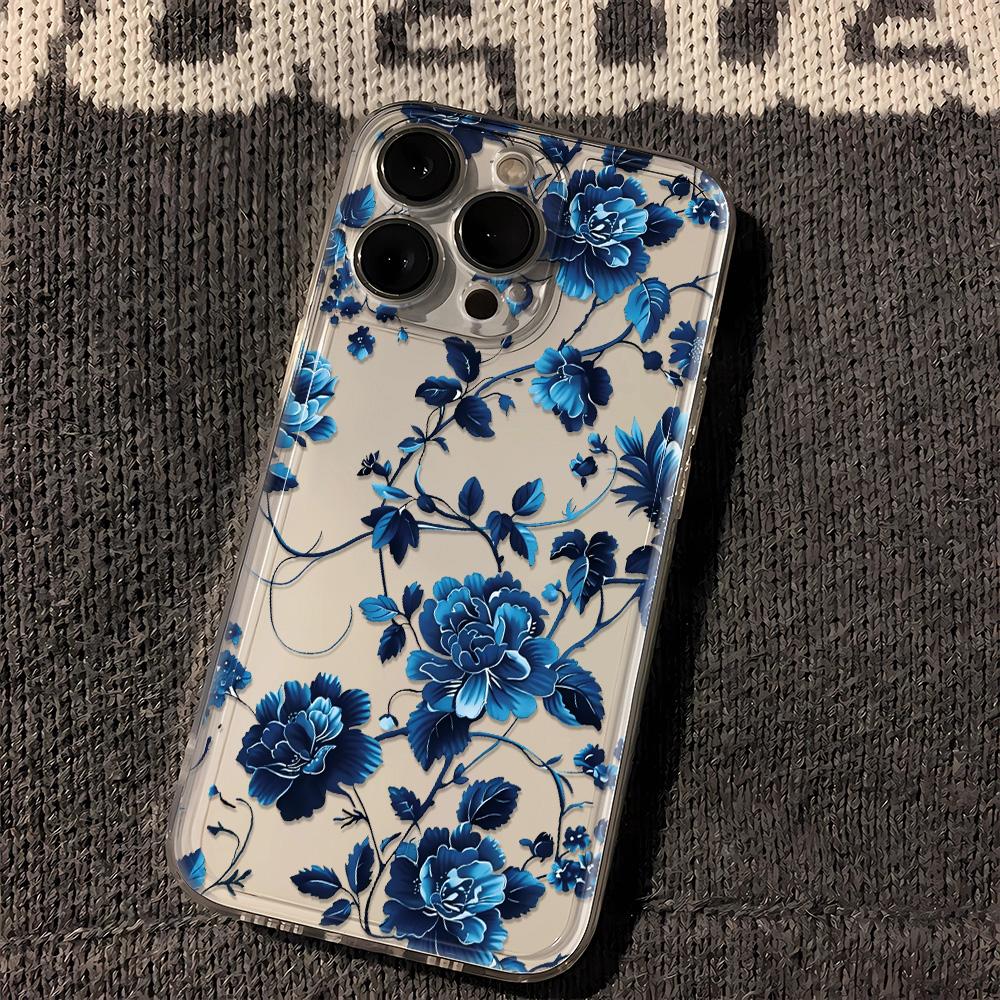 

Синий Премиум Цветочный Чехол Для Телефона Для iPhone 16 15 14 13 12 11 Pro Max Mini X XS SE 7 8 Plus 16E Ударопрочный Прозрачный Чехол Funda iPhone 7 8 SE