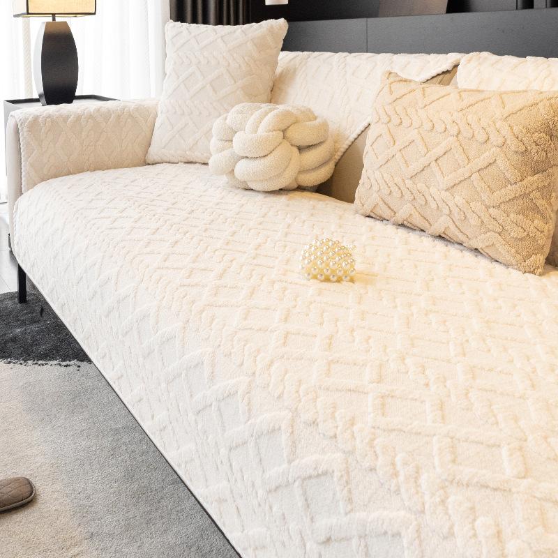 Solid Color Shu Cotton Velvet Sofa Cushion Winter  New Plush Seat Cushion High-End Non-Slip Sofa Cover Cross-Border
