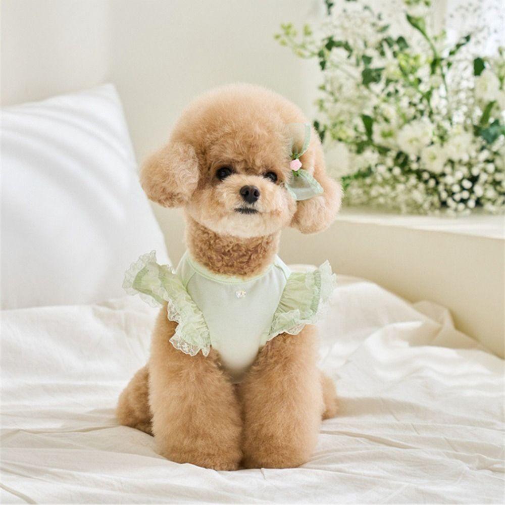 Pet Supplies Lace Pet Summer Vest Soft Flying Sleeve Cat Base Skirt Breathable Dog Clothes Spring