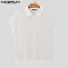 INCERUN Men Lapel Neck Solid Color Stitching Texture Casual T-shirt Tops