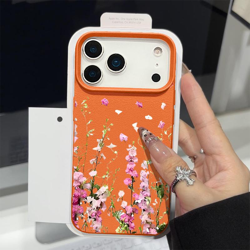 Leather Texture TPU Phone Case For iPhone 17 17e 16e 16 15 Pro Max 14 13 Pro Max 11 Floral Printed Soft Silicone Back Cover