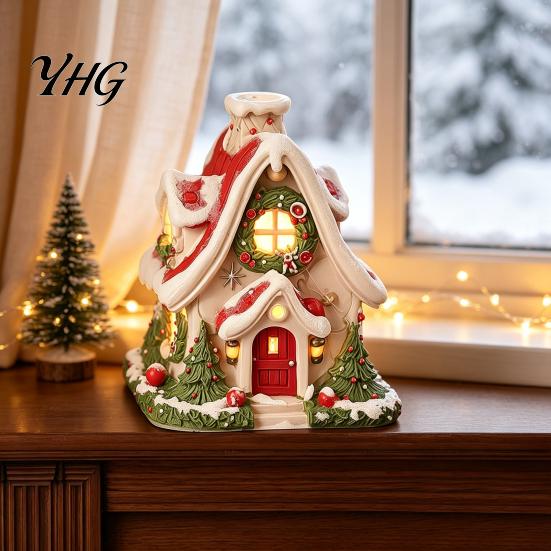 Seasonal Office Desk Accessories Christmas Snow House Incense Burner, Backflow Holder, Village Decor Festive Xmas Desktop Figurine for Living