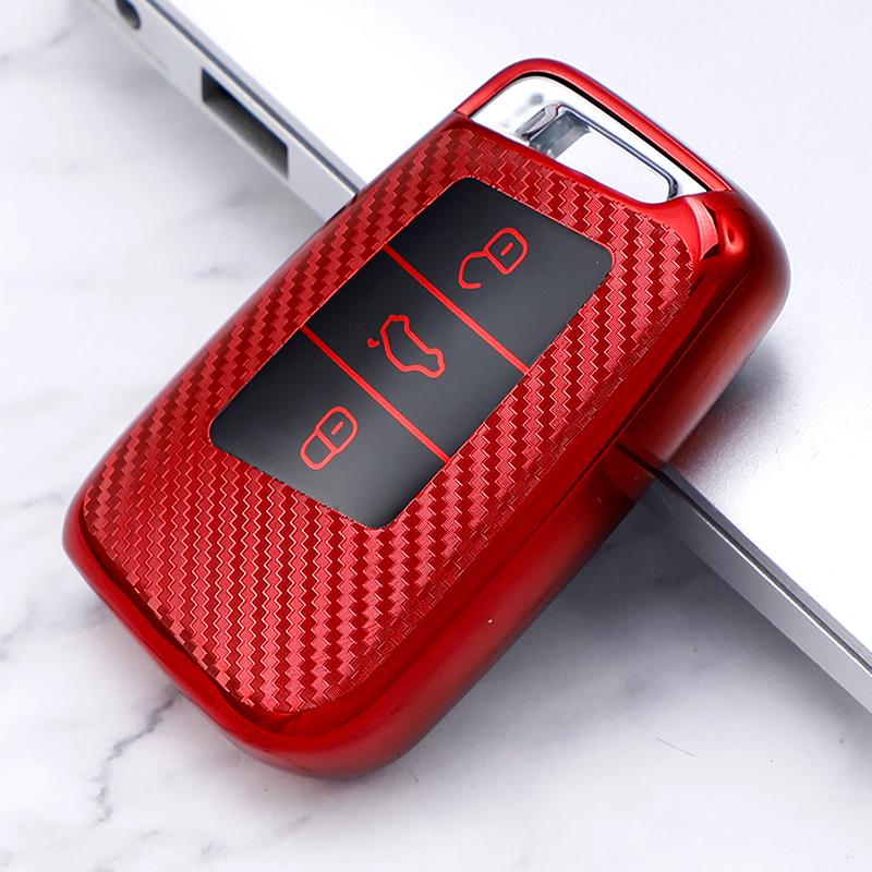 Carbon Fiber TPU Car Key Cover Case Shell for Volkswagen VW Tiguan MK2 Magotan Passat B8 CC 2017 2018 for Skoda Superb A7