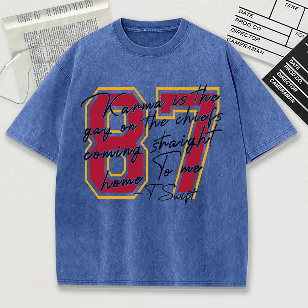 The Red Number 87 Pattern Washed Male Tee Shirt Loose Soft T-Shirt Comfortable Cotton Short Sleeve Unisex Crewneck Streetwear