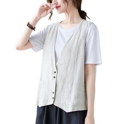 Chaleco sin mangas con cuello en V para mujer, chaleco con bolsillos y una botonadura de Color sólido, chaleco holgado, prendas de vestir sencillas, ropa de calle de verano