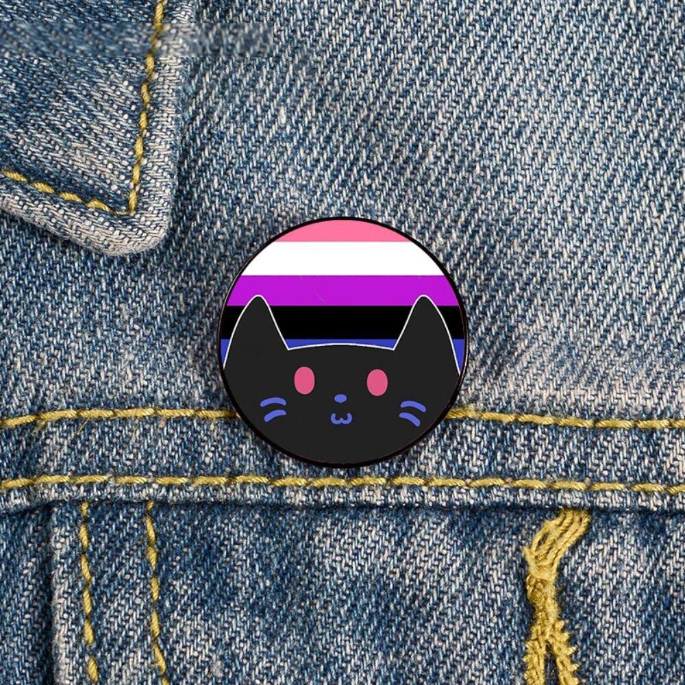 Pin Kitty Enamel Pin Breastpin Colorful Stripe Badge Jewelry Rainbow Cat Brooch  Unisex