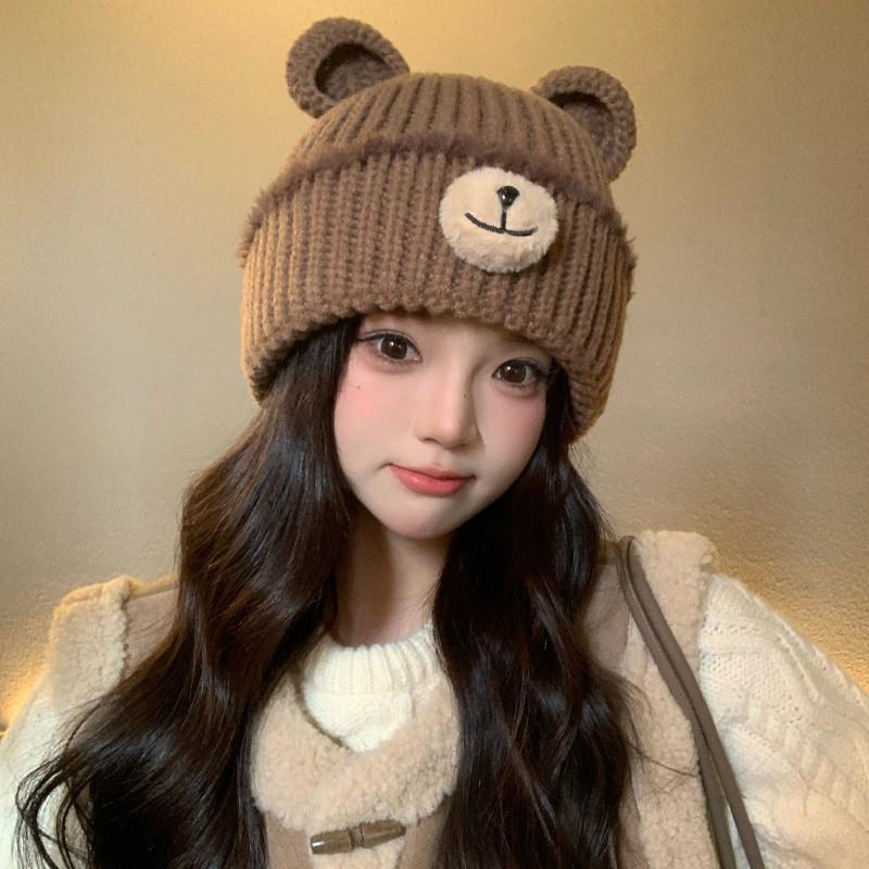 Cute Bear Hat For Women Winter Warmth Knit Windproof Cap For Casual Wear